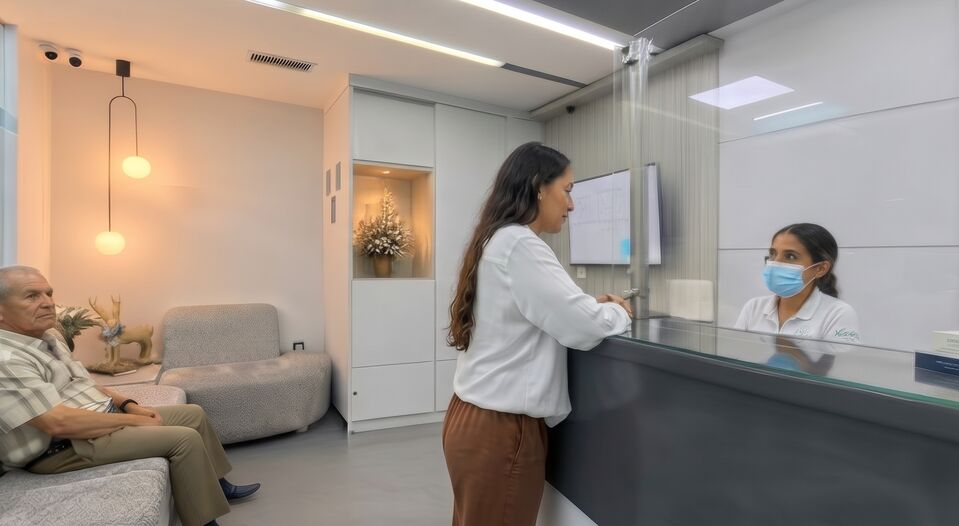 Recepción del consultorio Dra. Gisela Grazt: Implantes dentales en Bucaramanga y Periodoncia en Sotomayor (Edificio Metropolitan Business Park, Consultorio 708)